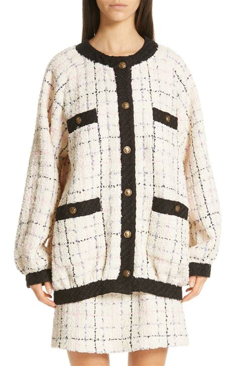 gucci oversize tweed bomber jacket|gucci checked tweed jacket.